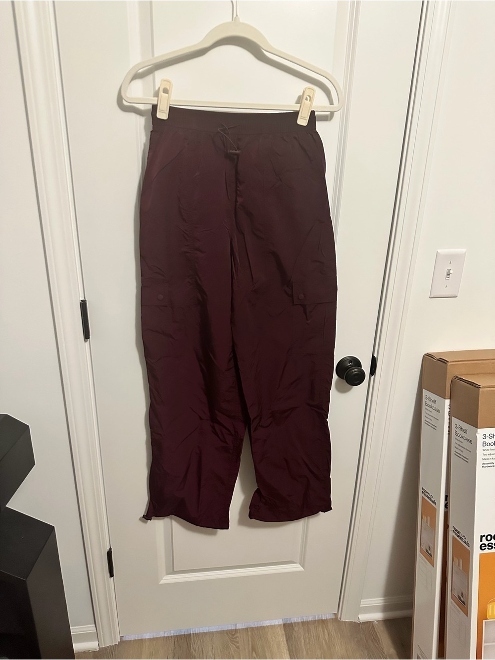 PINK Victoria's Secret burgundy parachute Cargo Pants.